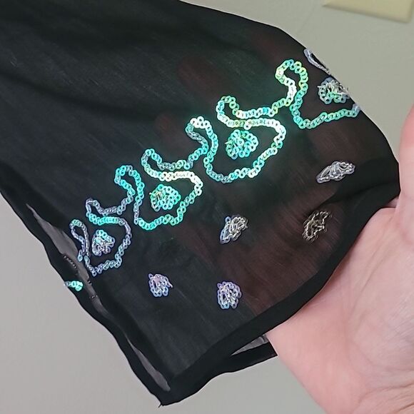 Venus Black Long Sleeve Sheer Tunic/ beach cover up with Sequins. Size Small - Picture 5 of 7